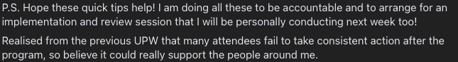 Marc's follow-up post offering an accountability and review session after the UPW event.